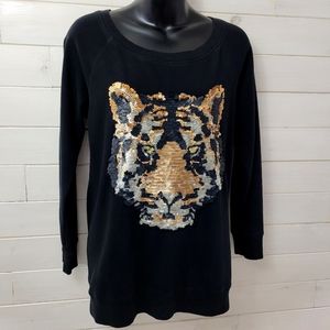 Garage rose gold and black sequined tiger sweater